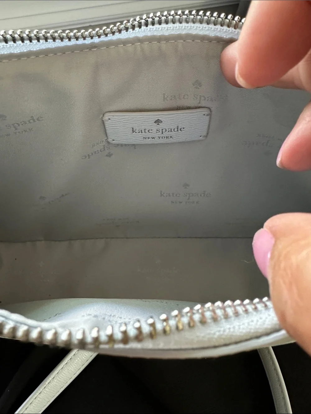 kate spade Light Blue Gray Leather Zip Crossbody EUC